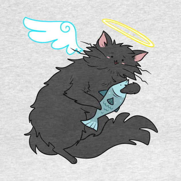 Fluffy Black Cat Angel by saradaboru